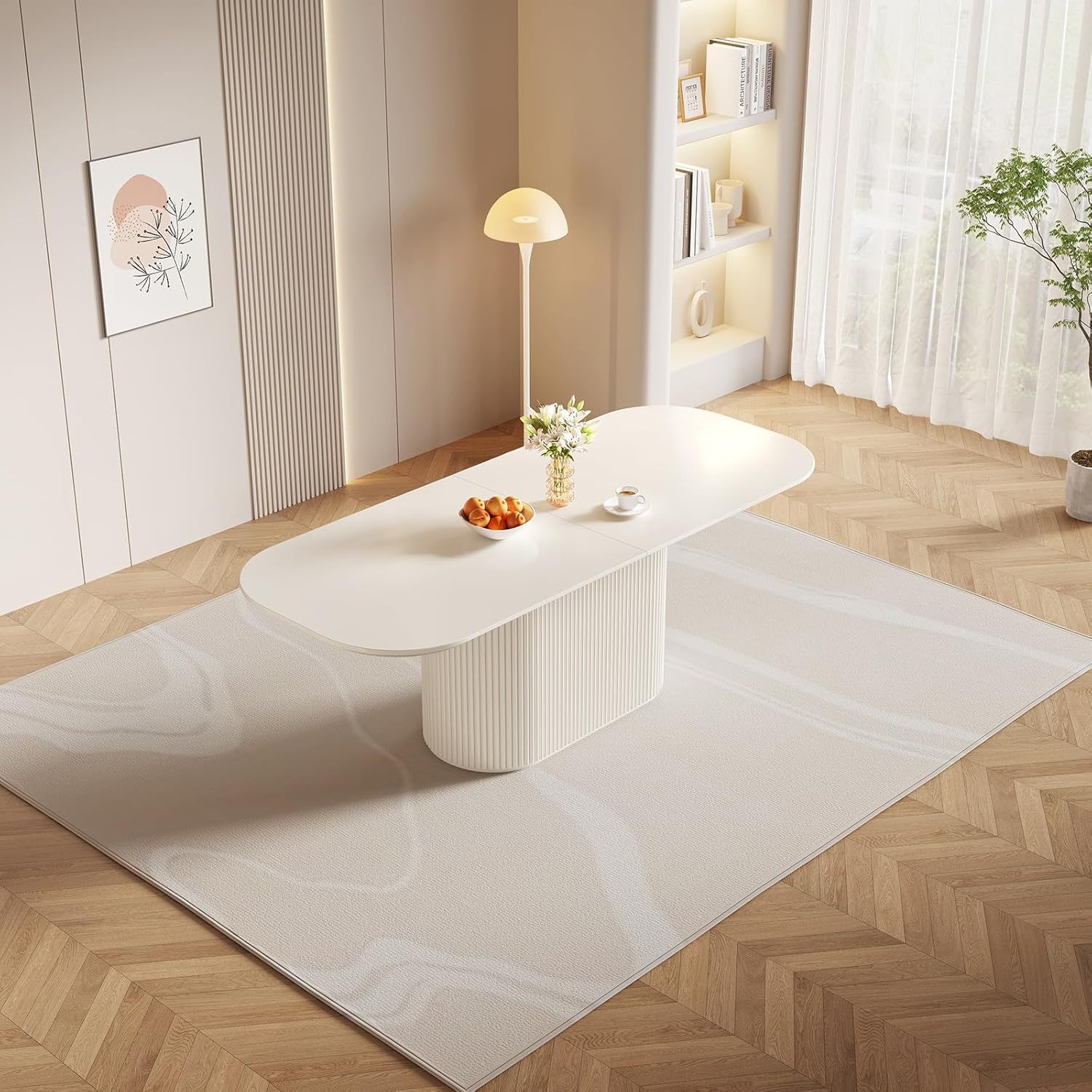 86" Oval Dining Table for 2-8 Person, Modern White Kitchen Table, Luxury Rectangular Dinner Table