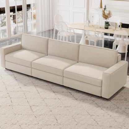 122" 3 Seats Beige Sectional Sofa, Modern Oversized Modular Sofa Couch with Removable Cushions, Sturdy Pine Wood Frame for Long Time