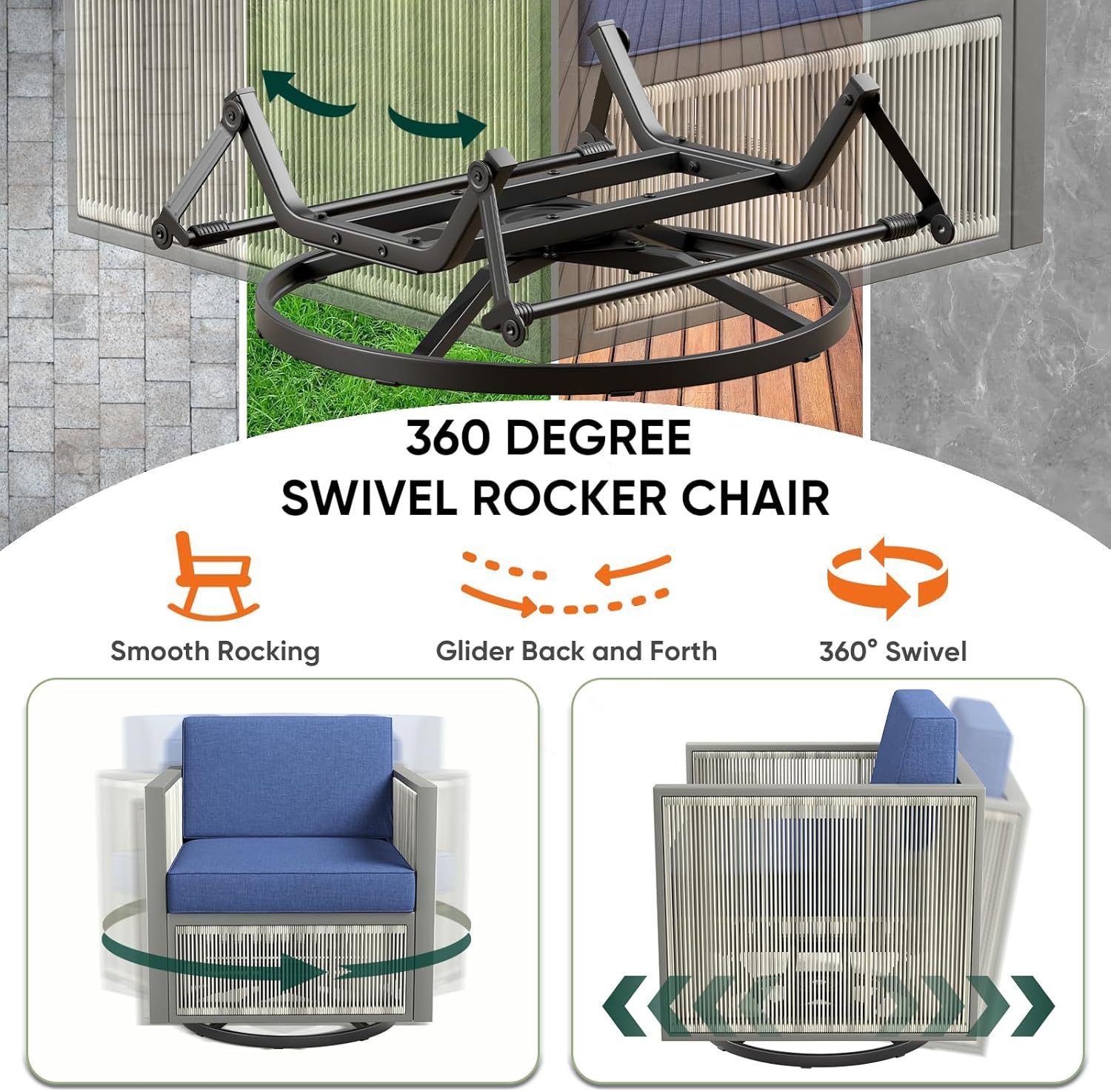 5 Piece Patio Furniture Set High Back Outdoor Couch with Outdoor Rocking Chair Wicker Outdoor Furniture