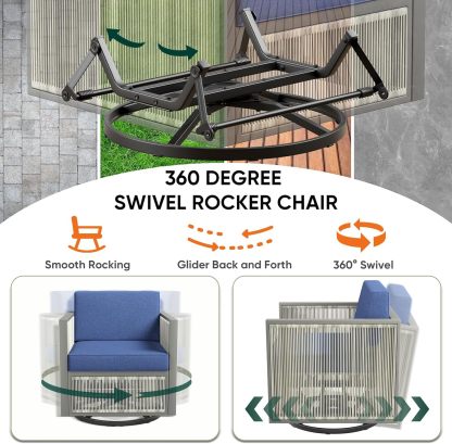 5 Piece Patio Furniture Set High Back Outdoor Couch with Outdoor Rocking Chair Wicker Outdoor Furniture