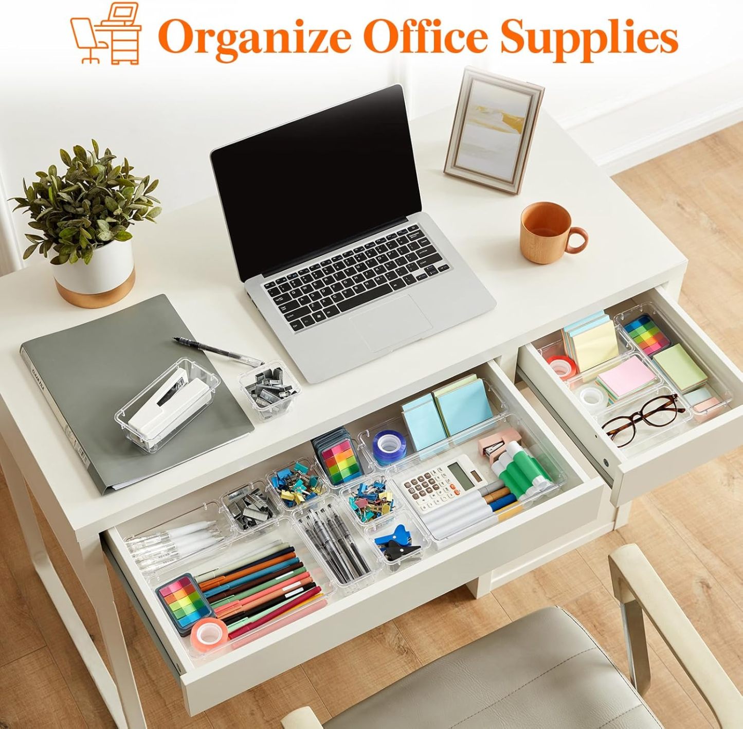 Drawer Organizer 17PCS, 4 Sizes Clear Plastic Desk Drawer Dividers, Storage Separation Bins for Make Up, Kitchen Utensils