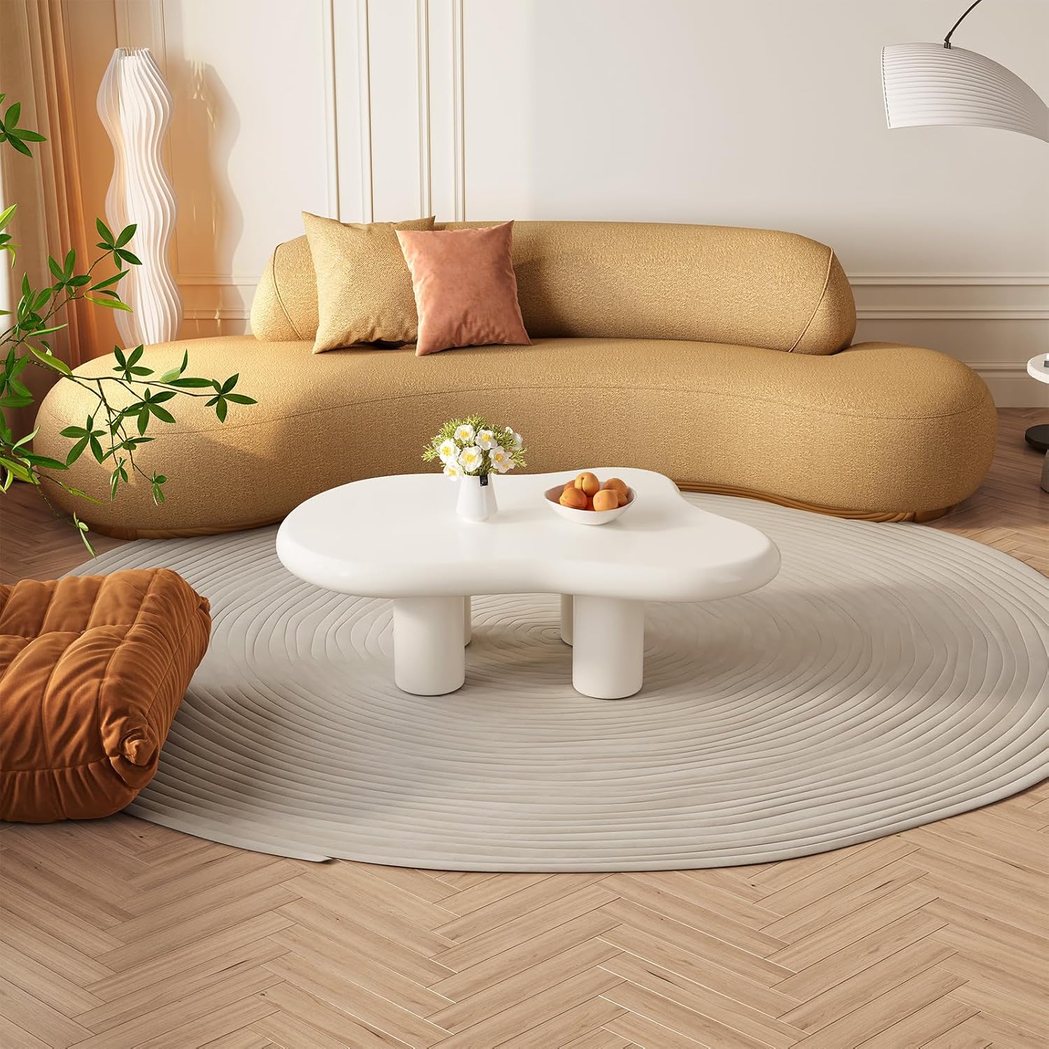 41.02" White Cloud Coffee Table, Modern Round Edge Coffee Table with 4 Sturdy Support Legs and 2.67" Thick Tabletop,Easy Match for Living Room