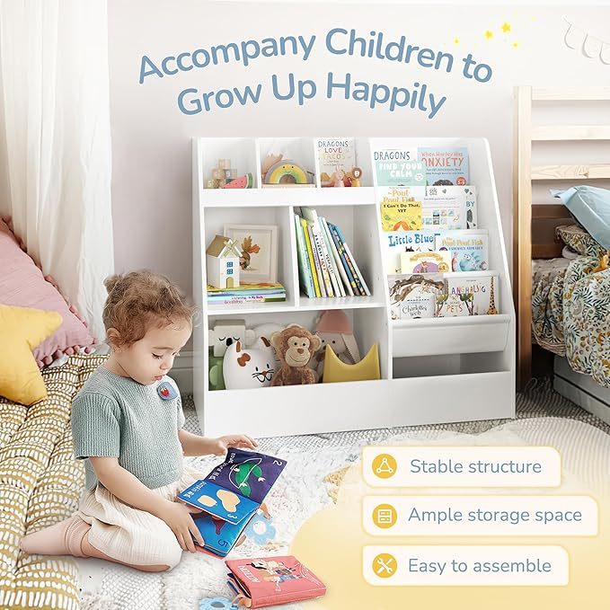 4 in 1 Kids Bookshelf and Toy Storage Organizer, 3-Tier Toy Organizers with Removable Toy Bins, Book Shelf for Kids Room