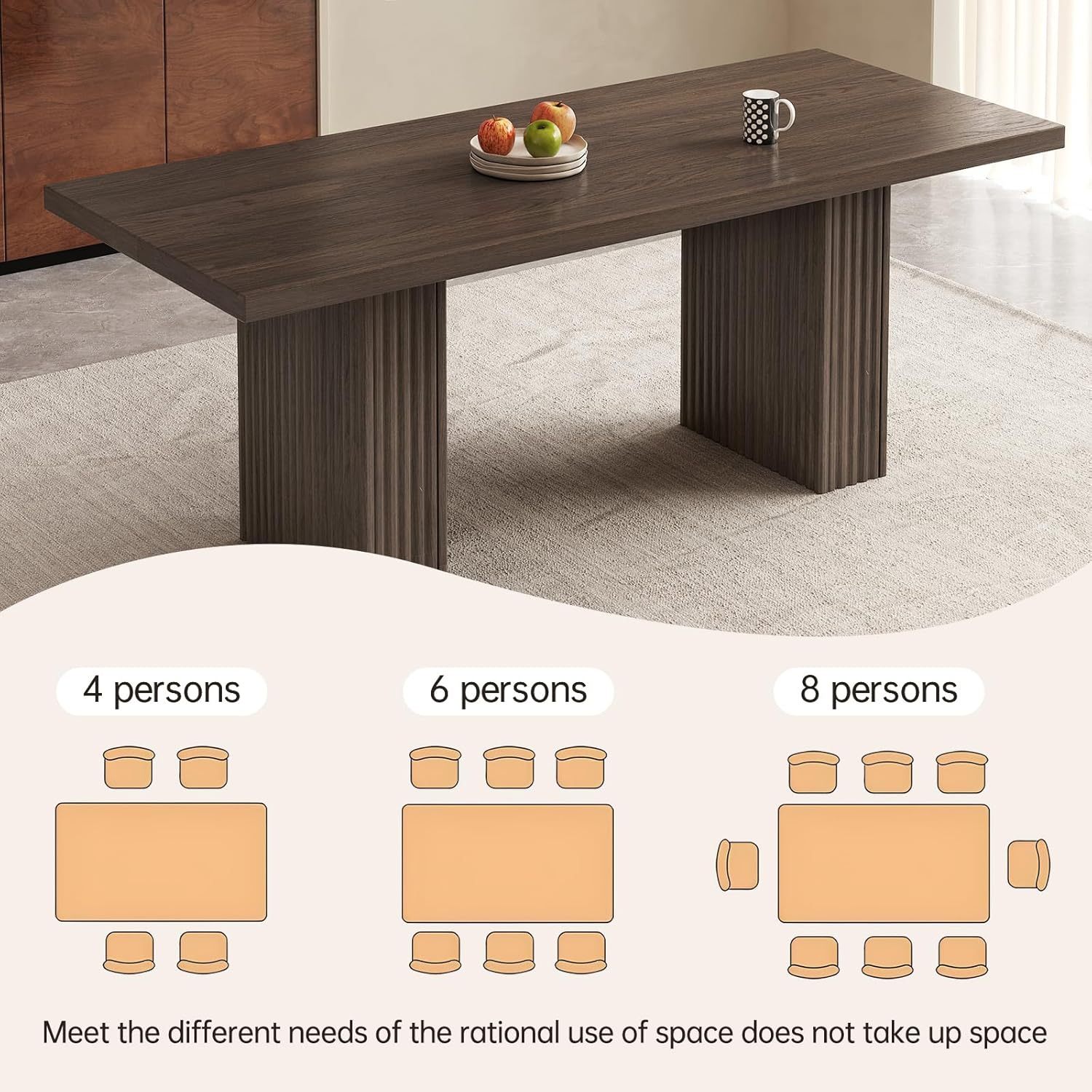 66.93" Mid-Century Large Dining Table for 2,4,6,8, Rectangle Dining Kitchen Table with Sturdy Pedestal, Spacious Modern Farmhouse Dinner Table