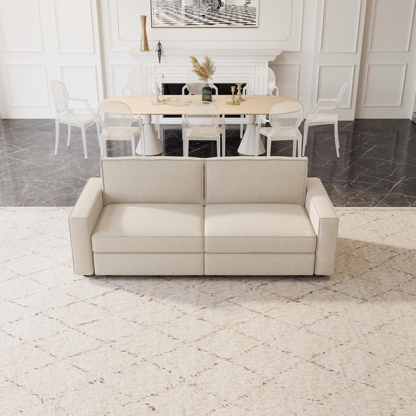 86" Beige Loveseat Sofa, Modern Extra Wide Modular Sectional Couch with Removable Cushions, Sturdy Pine Wood Frame for Long Time