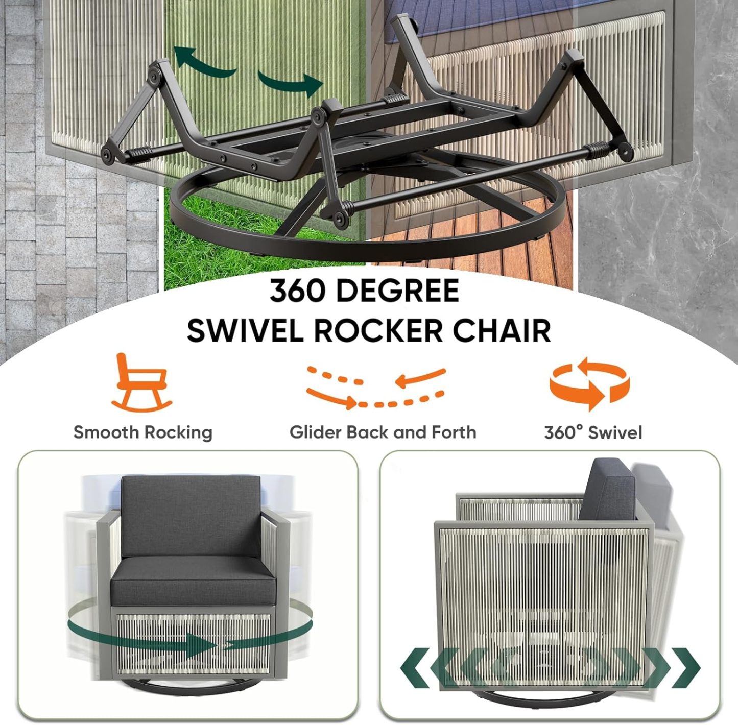 7 Piece Outdoor Patio Furniture Set All-Weather Wicker Outdoor Sofa Patio Rocking Chairs with 4.5" Thick Cushion Patio Conversation Sets