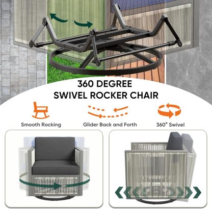 7 Piece Outdoor Patio Furniture Set All-Weather Wicker Outdoor Sofa Patio Rocking Chairs with 4.5" Thick Cushion Patio Conversation Sets