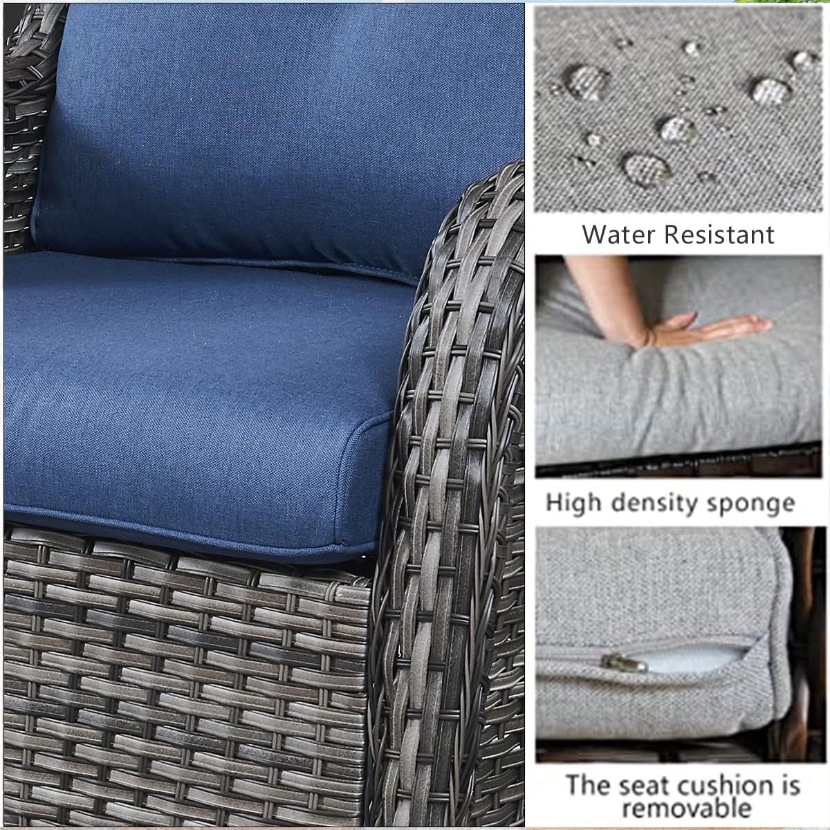Furniture with Fire Pit 4-Piece Wicker Outdoor Sectional Couch and Swivel Rocking Chairs, Propane Fire Pit Conversation Set