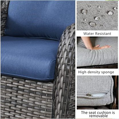 Furniture with Fire Pit 4-Piece Wicker Outdoor Sectional Couch and Swivel Rocking Chairs, Propane Fire Pit Conversation Set