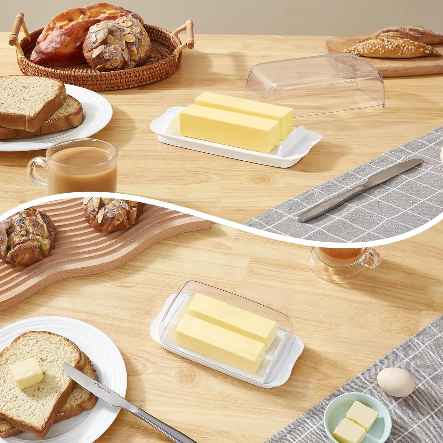 Butter Dish with Lid for Countertop, Extra Large Plastic Butter Holder Container with Handles&Markings in Kitchen Organization