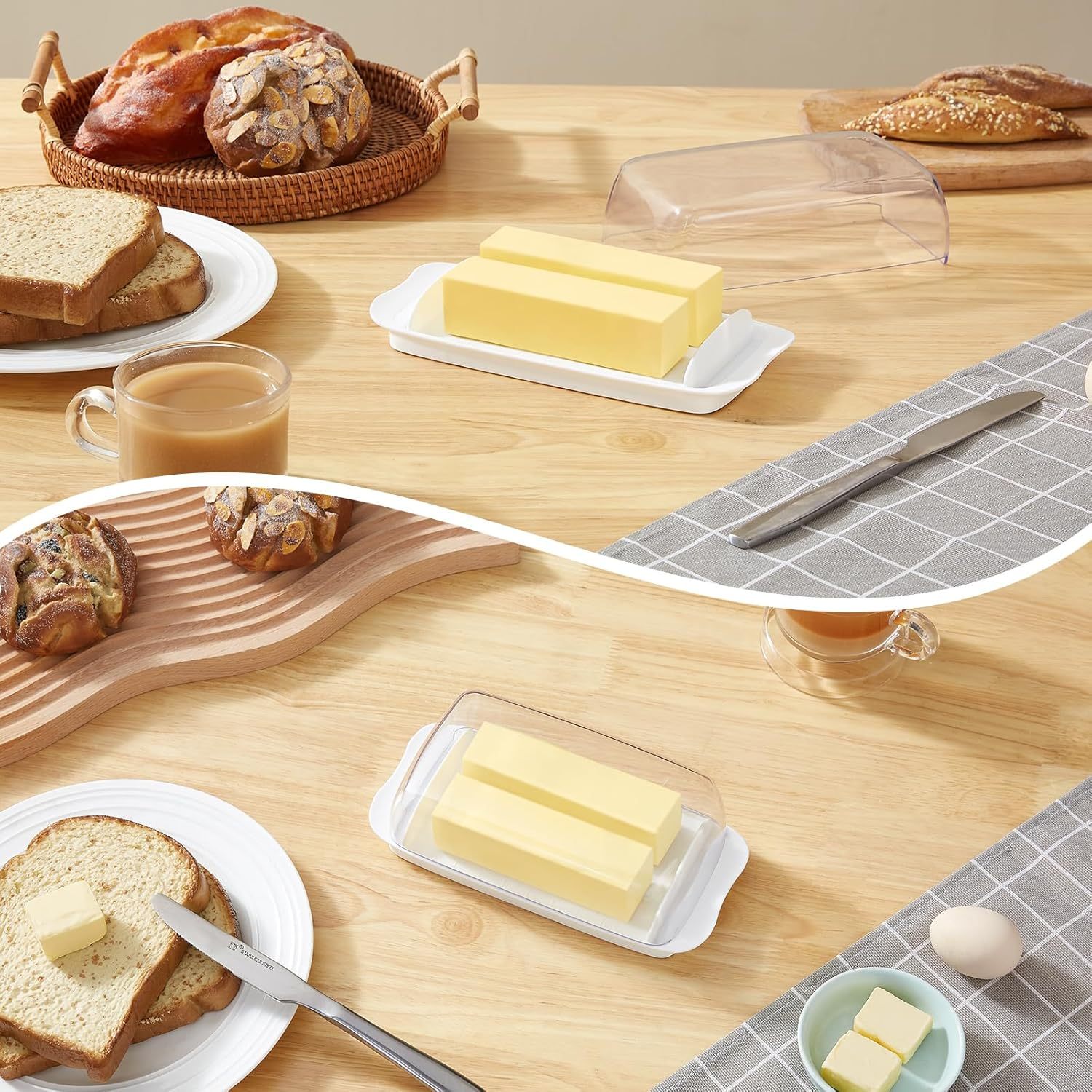 Butter Dish with Lid for Countertop, Extra Large Plastic Butter Holder Container with Handles&Markings in Kitchen Organization