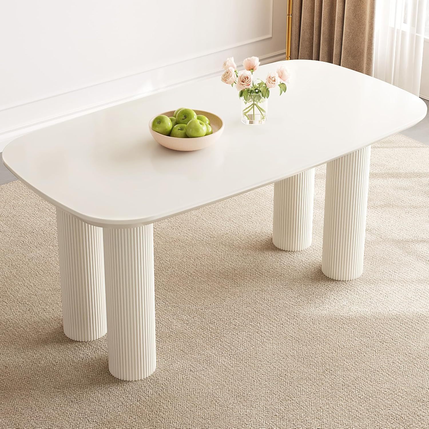 Large 63" Kitchen Dining Table, White Dining Room Table for 2-6, Small White Kitchen Table with 1.77" Sturdy Thick Table Top, Modern Dining Table with Sturdy Pedestal Legs