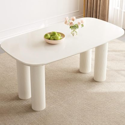 Large 63" Kitchen Dining Table, White Dining Room Table for 2-6, Small White Kitchen Table with 1.77" Sturdy Thick Table Top, Modern Dining Table with Sturdy Pedestal Legs