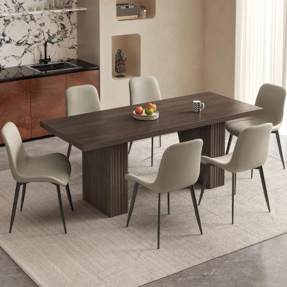 66.93" Mid-Century Large Dining Table for 2,4,6,8, Rectangle Dining Kitchen Table with Sturdy Pedestal, Spacious Modern Farmhouse Dinner Table