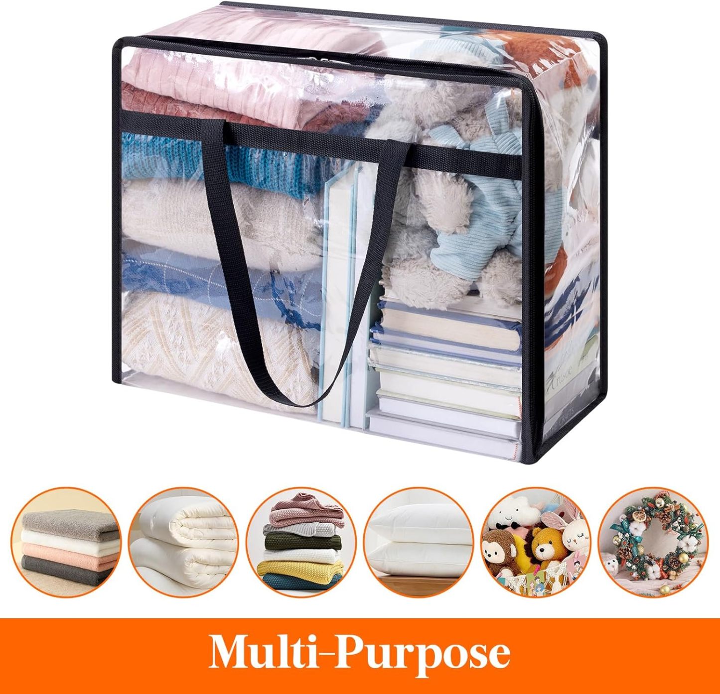 4 Pack Clear Clothes Storage Bags, 40L Plastic Blanket Storage Bags, Vinyl Foldable Moving Bags with Zipper