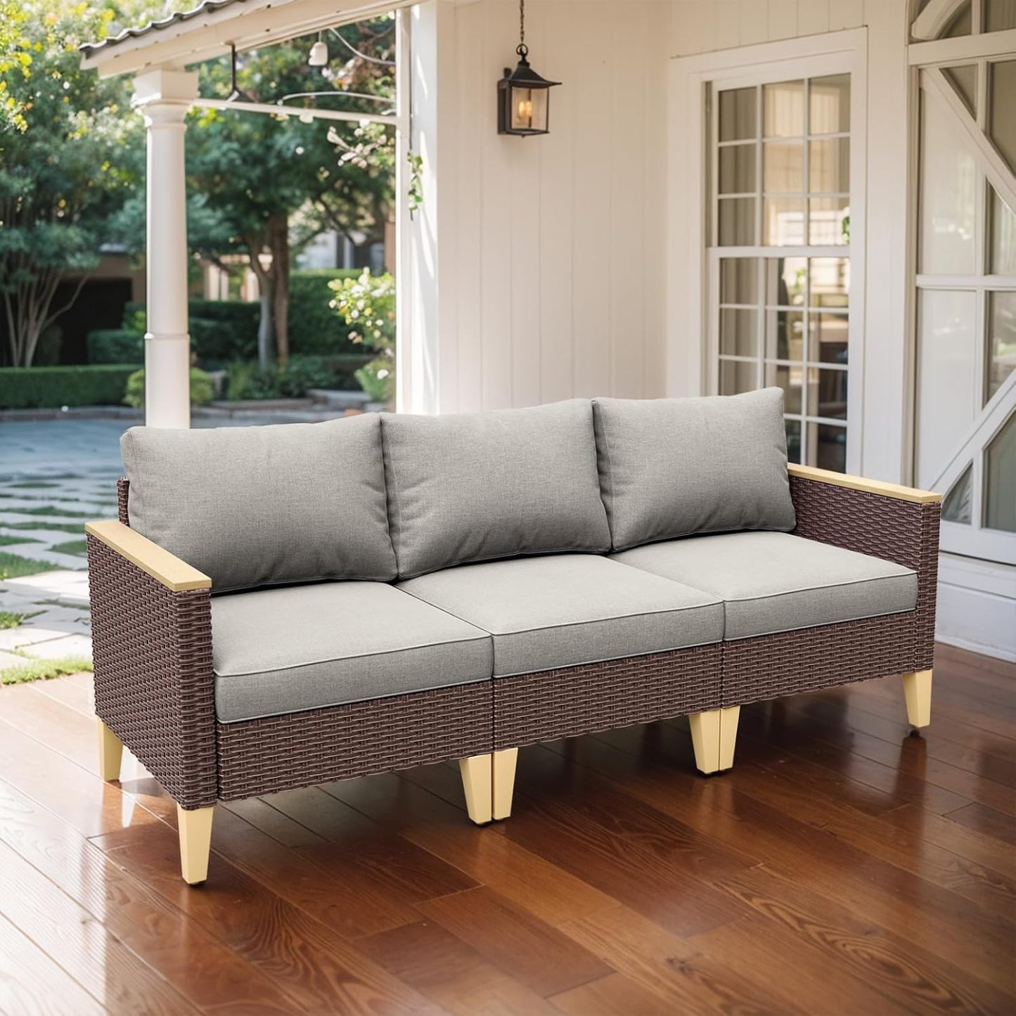 8 Pieces Patio Furniture Set,Outdoor Modular Sectional Couch Swivel Rocking Chairs with Ottomans,All Weather PE Wicker Wide Armrest for Garden Porch Backyard