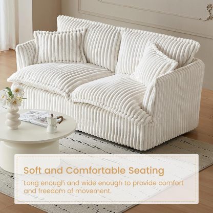 71.65" Corduroy Futon Couch, White Cloud Couch Sofa, Comfy Loveseat Sofa, Modern Corduroy Couch for Bedroom