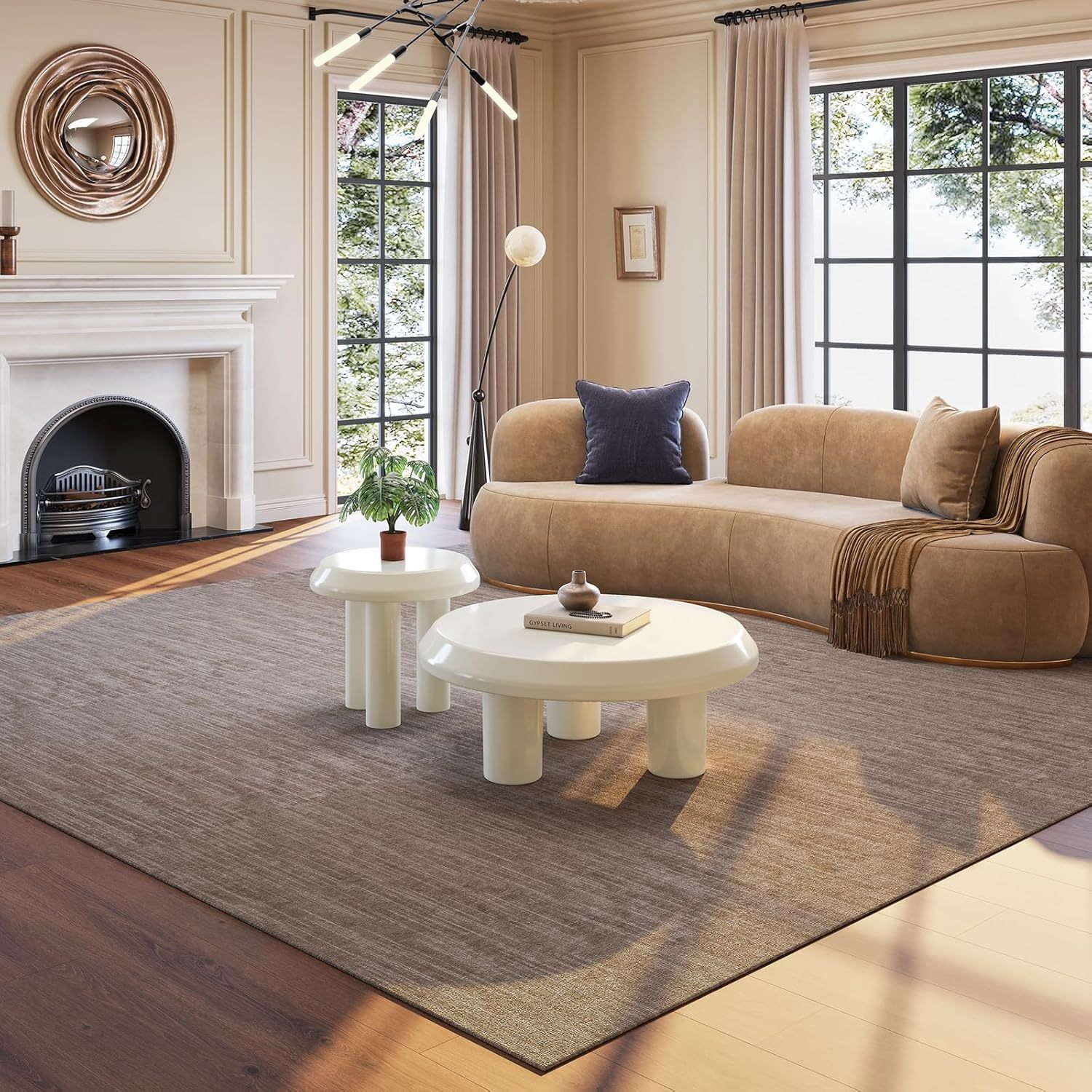 Round Coffee Table with Round End Table Sets, 3 in 1 Multifunctional Nesting Coffee Table Set of 2, Modern Coffee Table Sets with Sturdy Legs