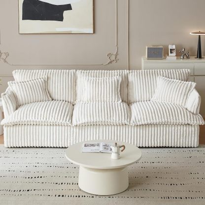 101" Spacious Corduroy Futon Couch, 3 Seater White Cloud Couch, Comfy Soft Sofa, Modern Corduroy Couch for Bedroom, 2 Seater Floor Couch for Living Room, Memory Foam Couch(White, 3 Seater)