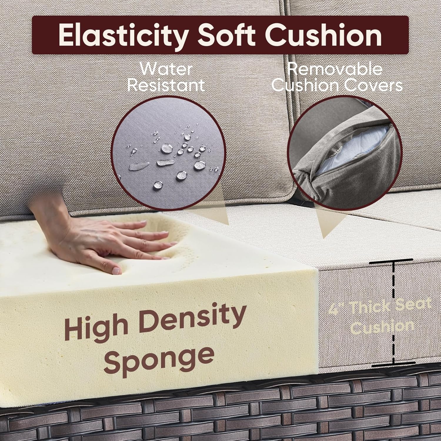 Outdoor Wicker Sofa-3 Seater Rattan High Back Couch Patio Sofa for Deck Porch Garden Balcony Poolside