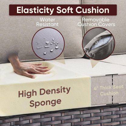 Outdoor Wicker Sofa-3 Seater Rattan High Back Couch Patio Sofa for Deck Porch Garden Balcony Poolside