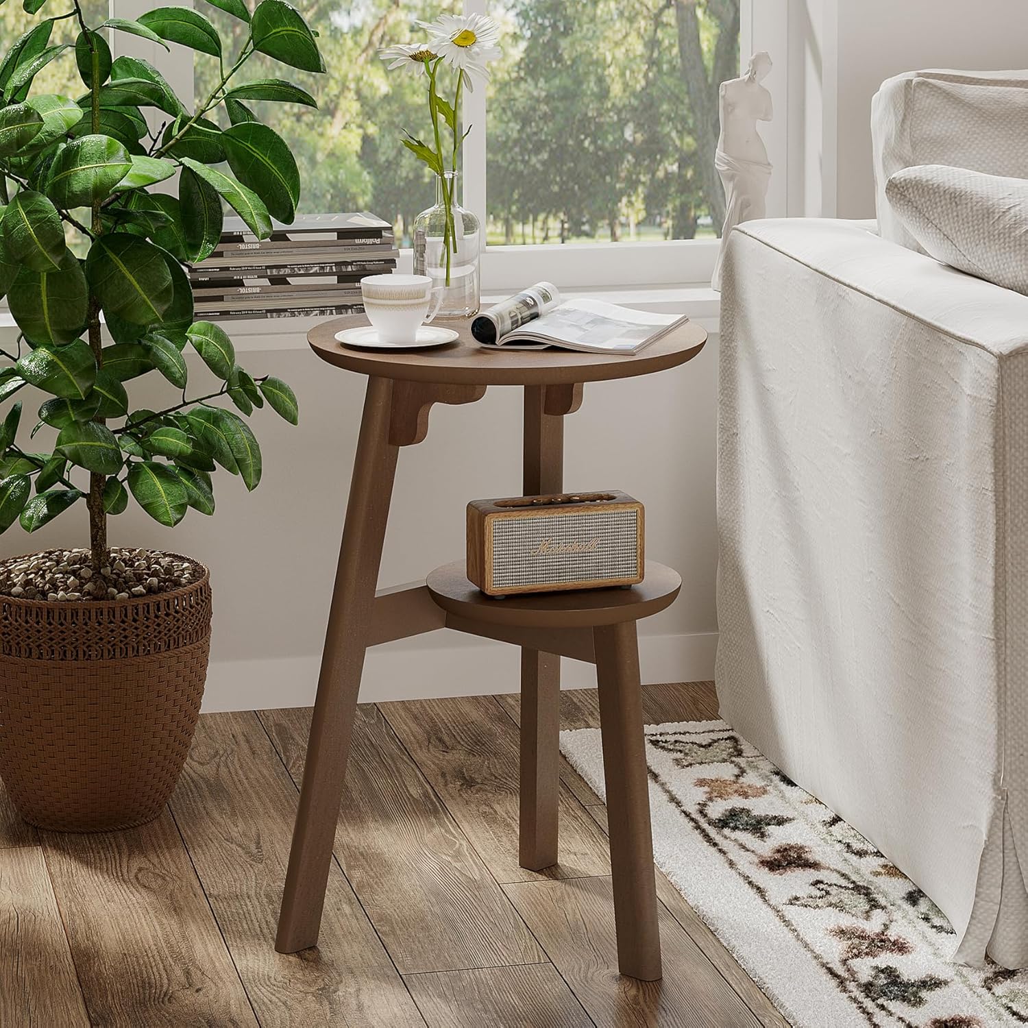 Round End Table Set of 2, Narrow Side Table for Small Spaces