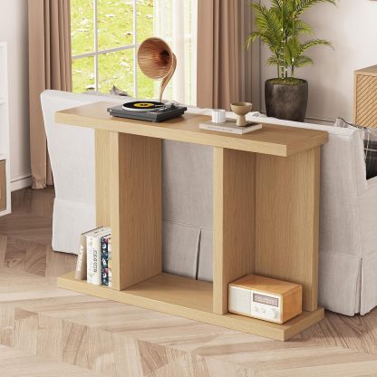 51.18" Console Table with Storage Shelves, Narrow Console Table Behind Couch, Mid Century Modern Console Table for Entryway