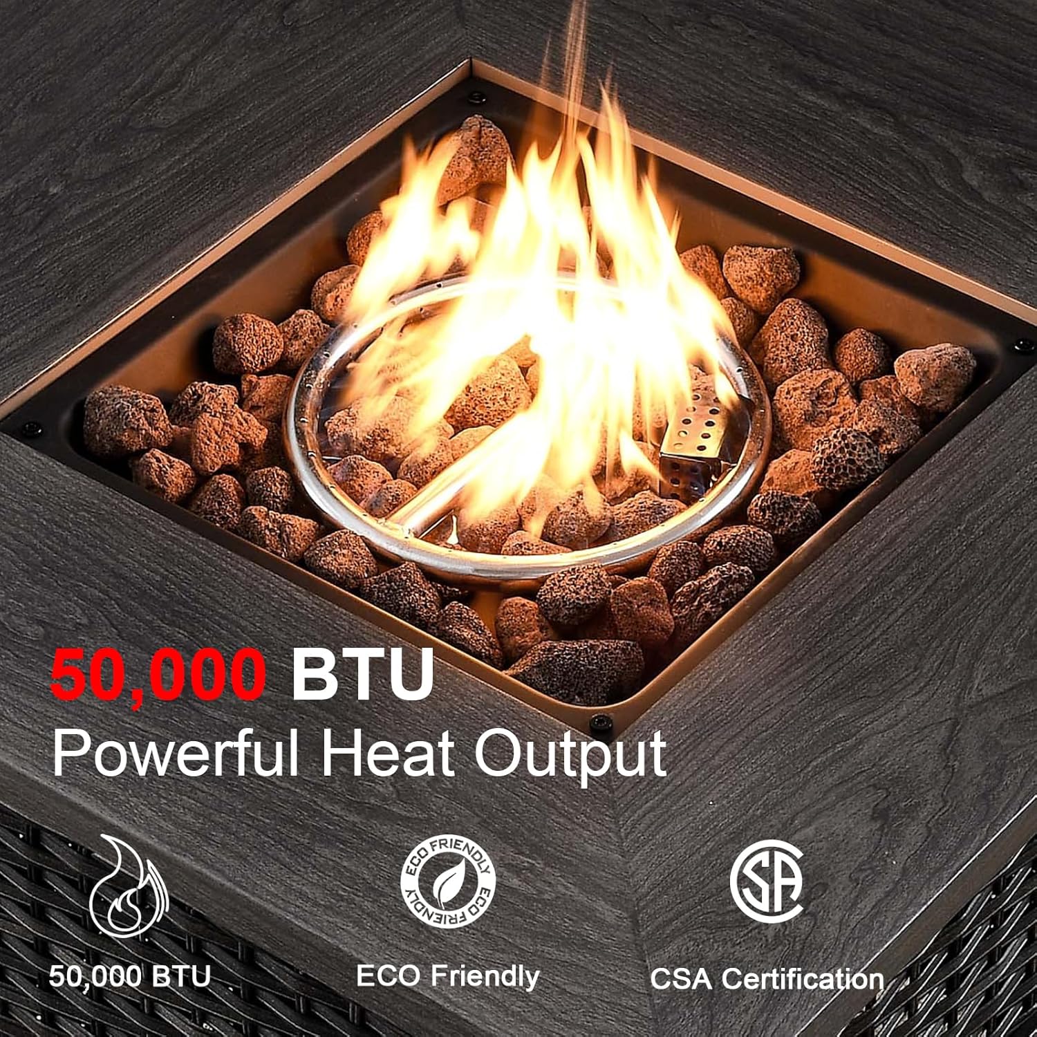 Wicker Patio Furniture Set with Patio Swivel Chairs Set of 4 and 50,000 BTU Fire Pit Table,6 Inch Thick Cushions High Back Outdoor Swivel Rocker Chairs Set for Porch, Balcony