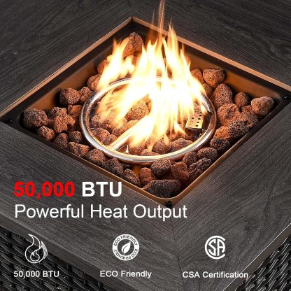 Wicker Patio Furniture Set with Patio Swivel Chairs Set of 4 and 50,000 BTU Fire Pit Table,6 Inch Thick Cushions High Back Outdoor Swivel Rocker Chairs Set for Porch, Balcony