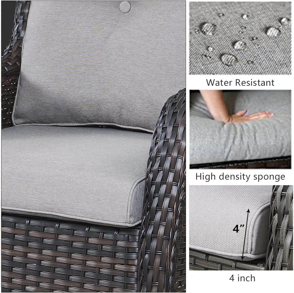 Outdoor Patio Furniture with Fire Pit Table Outdoor Conversation Set PE Wicker Patio Couch Swivel Glider Chairs