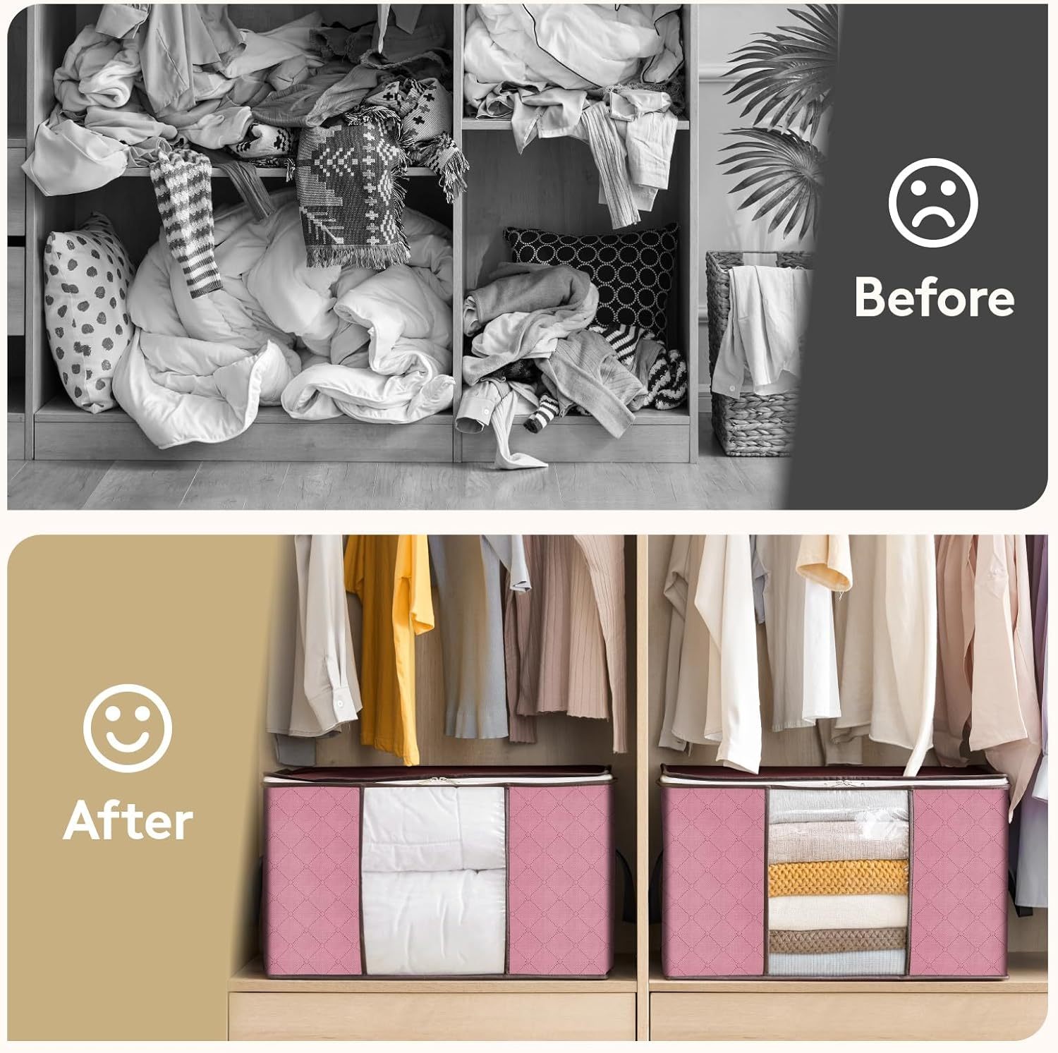6 Pack Clothes Storage, Foldable Storage and Organization, Storage Bins with Lids, Blanket Storage with Clear Window