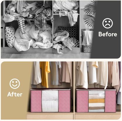 6 Pack Clothes Storage, Foldable Storage and Organization, Storage Bins with Lids, Blanket Storage with Clear Window
