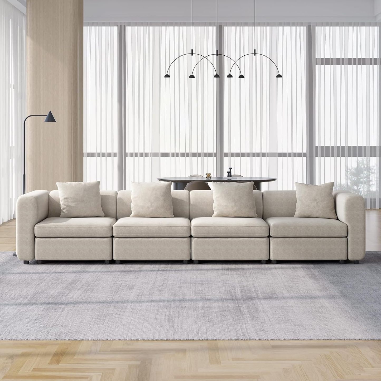 Off-White Comfy Queen Sectional Sofa, Sleeper Sofa Couch with Removable Cushion, Modular Sofa with Pillows and Storage Chaise