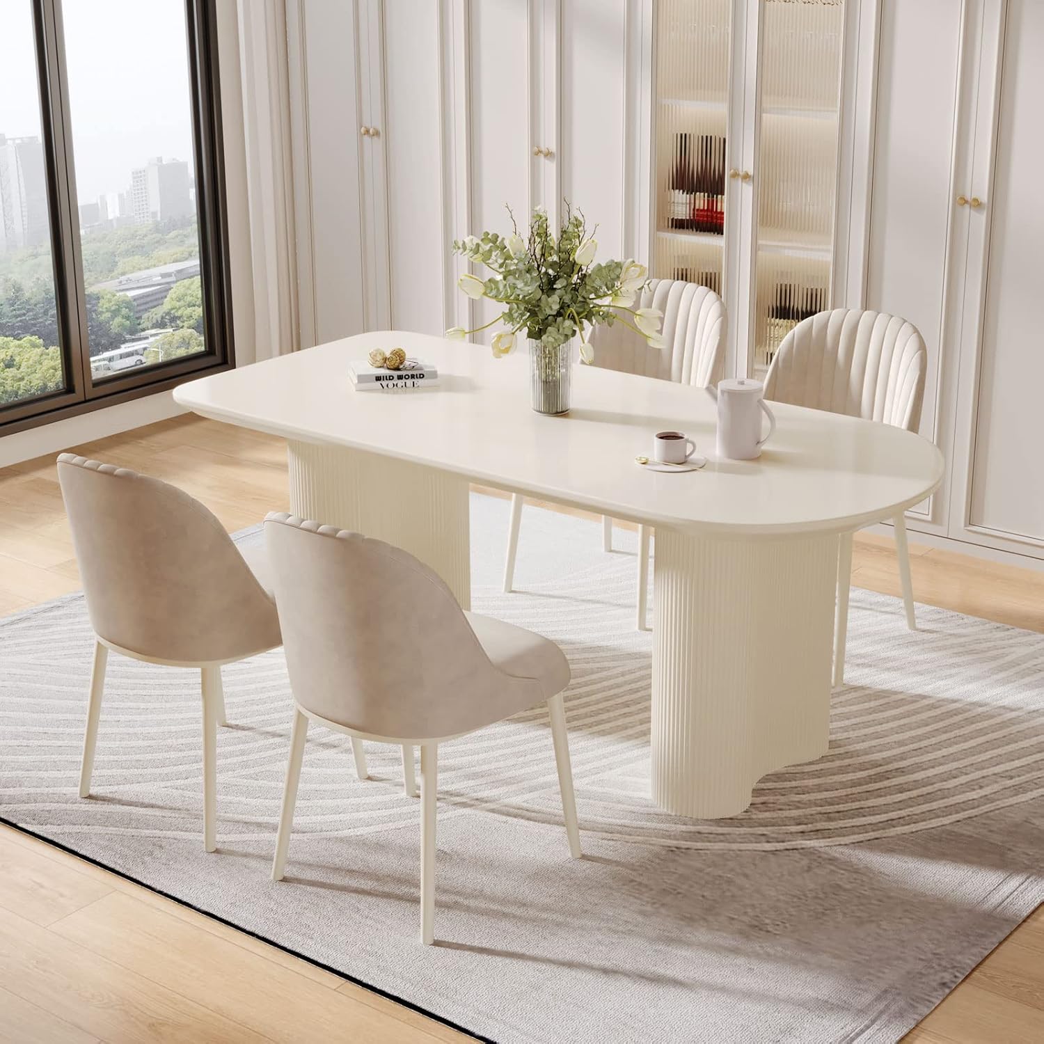 White Oval Dining Table for 2-4, 54.52" Modern Funky Kitchen Table with Powerful Ripple Support Legs for Dining Room, Kitchen, Home Office