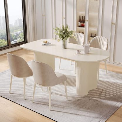 White Oval Dining Table for 2-4, 54.52" Modern Funky Kitchen Table with Powerful Ripple Support Legs for Dining Room, Kitchen, Home Office
