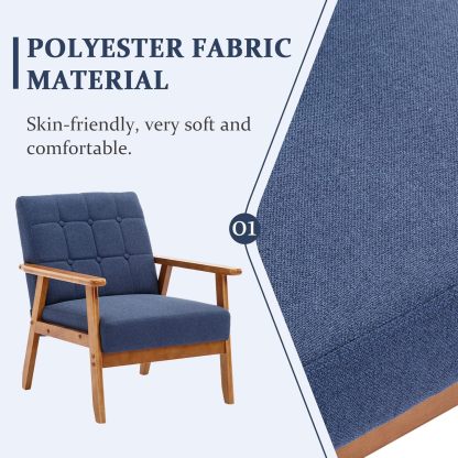 Mid-Century Modern Chair with Wood Frame, Upholstered Armchair, Lounge Accent Chair, Comfy Reading Chair