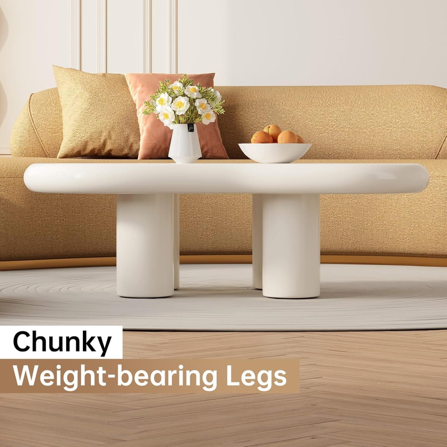 41.02" White Cloud Coffee Table, Modern Round Edge Coffee Table with 4 Sturdy Support Legs and 2.67" Thick Tabletop,Easy Match for Living Room