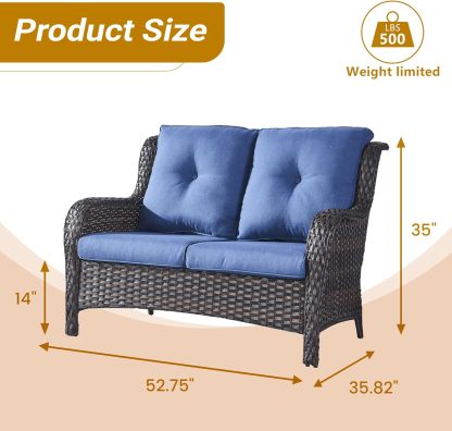Outdoor Loveseat Sofa 2-Seat PE Rattan Patio Love Seat with Cushions,Deep Seat High Curved Back Armset Sectional Couch for Patio,Garden,Yard,Porch