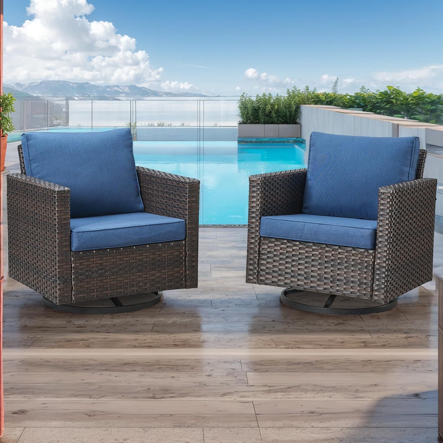 7 Pieces Patio Furniture,Outdoor Modular Sectional Couch Swivel Rocking Chairs with Ottomans,All Weather PE Wicker Patio Conversation Sets for Garden Porch Backyard