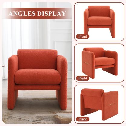 Wide Accent Chair, Teddy Upholstered Single Sofa Chair with Straight Armrest, Padded Armchair with Metal Decor, Soft Accent Arm Chair