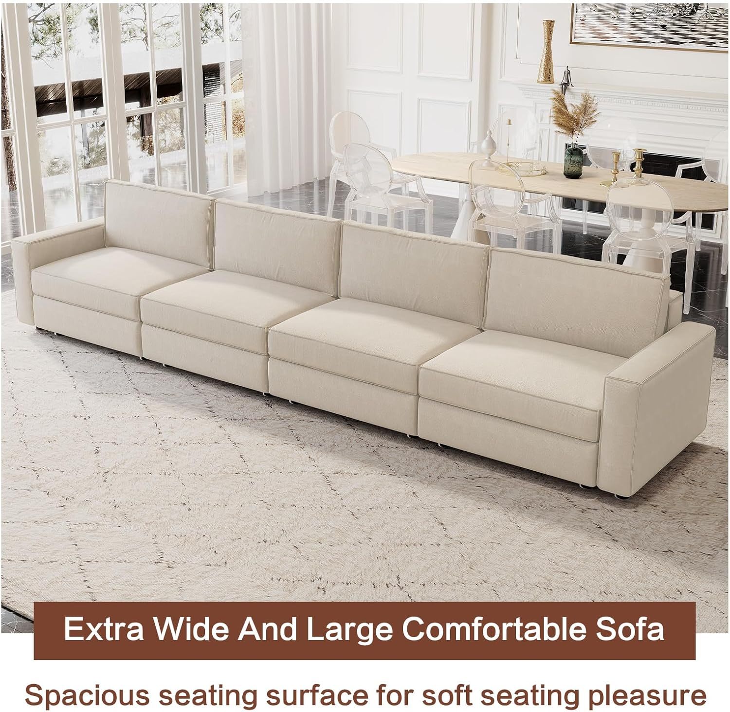 86" Beige Loveseat Sofa, Modern Extra Wide Modular Sectional Couch with Removable Cushions, Sturdy Pine Wood Frame for Long Time