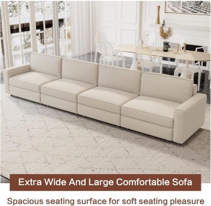 86" Beige Loveseat Sofa, Modern Extra Wide Modular Sectional Couch with Removable Cushions, Sturdy Pine Wood Frame for Long Time