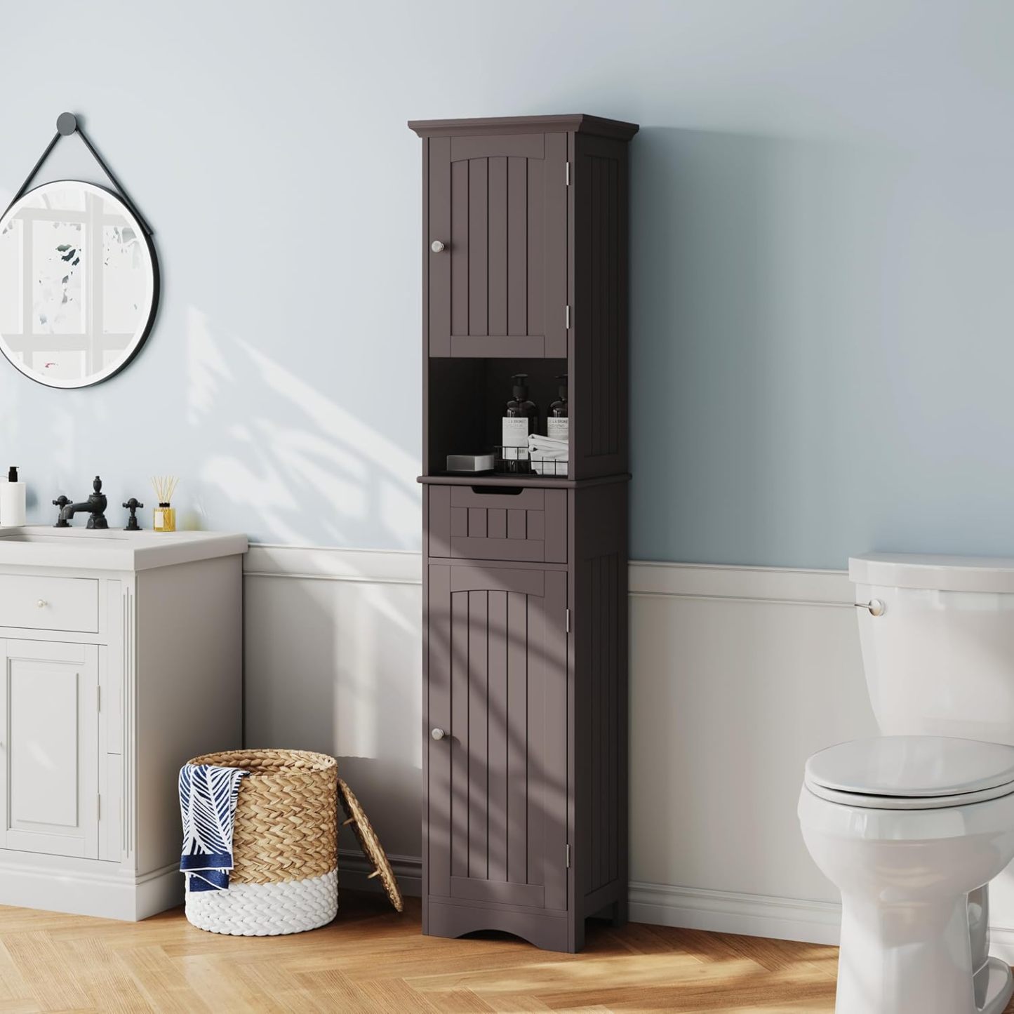 67" Tall Bathroom Storage Cabinet Freestanding with Adjustable Shelves