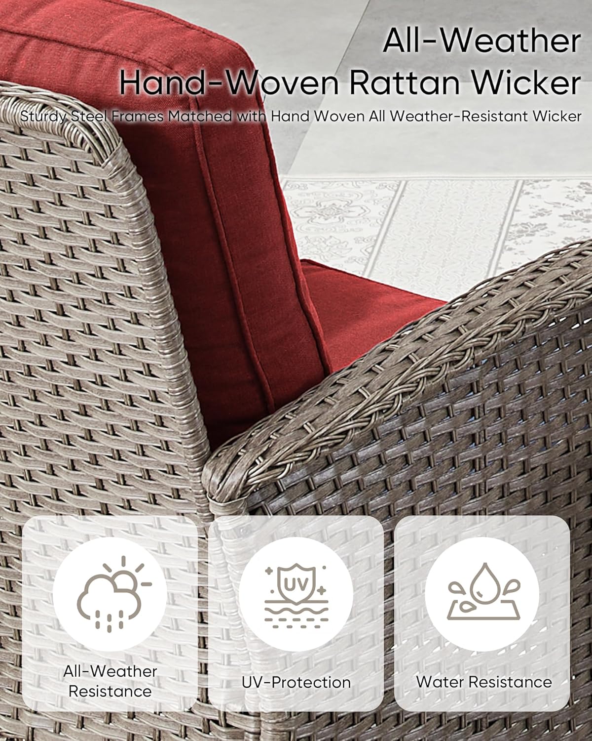 Wicker Patio Furniture Set-All Weather Rattan Patio Sofa Set with Swivel Rocker Chairs Outdoor Conversation Set