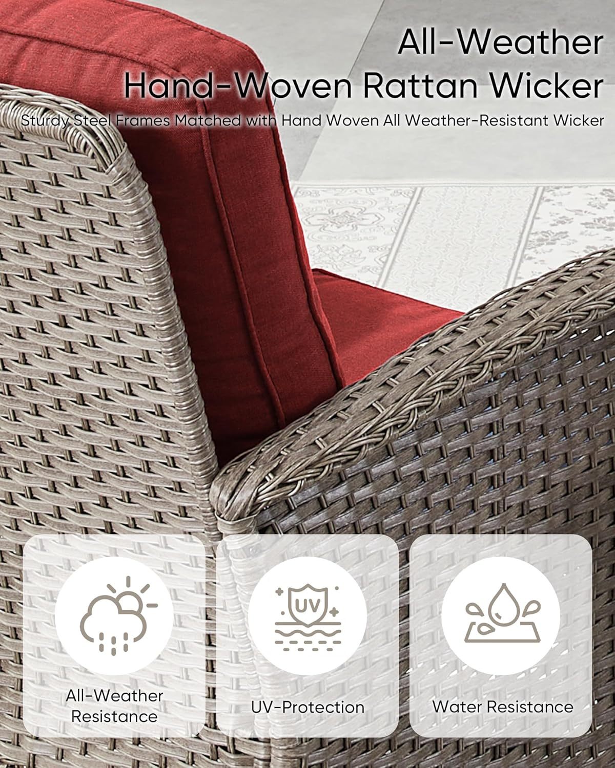 Wicker Patio Furniture Set-All Weather Rattan Patio Sofa Set with Swivel Rocker Chairs Outdoor Conversation Set