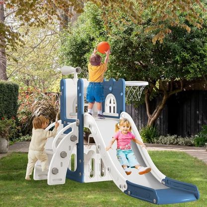 6 in 1 Toddler Slide for Toddler Age 1-3,Kids Climber Slider for Indoor Outdoor Playground with Basketball Hoop