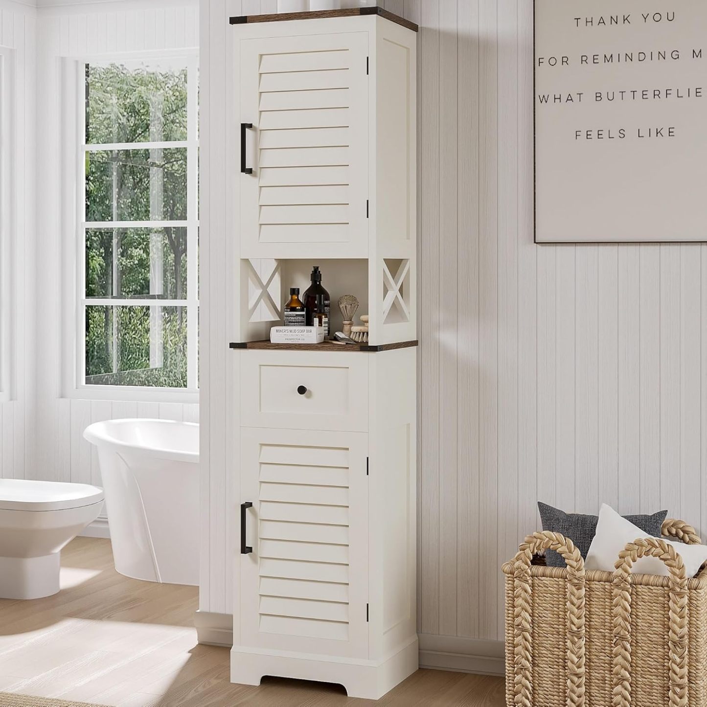 Farmhouse Storage Cabinet, Tall Bathroom Storage Cabinet with Door&Adjustable Shelves