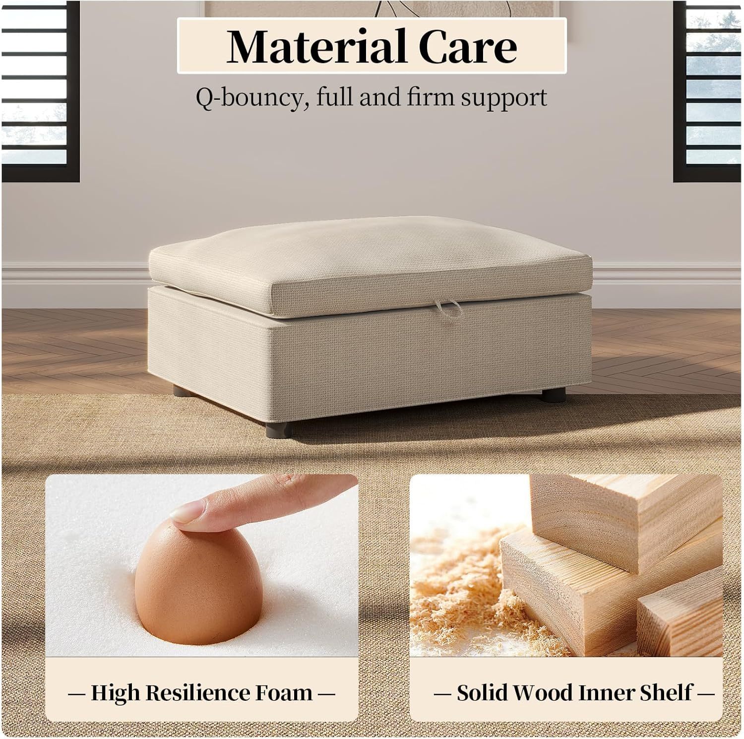 33.07" Lift Up Storage Sofa Ottoman, White Storage Ottoman Coffee Table with Sturdy Raising Mechine, Coffee Table Ottoman with Storage for Living Room