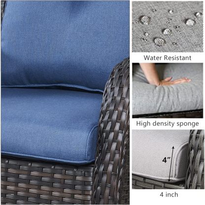 8 Piece Patio Furniture PE Wikcer Outdoor Furniture Set with Sectional Sofa Swivel Patio Chairs Ottomans and Glass Coffee Table