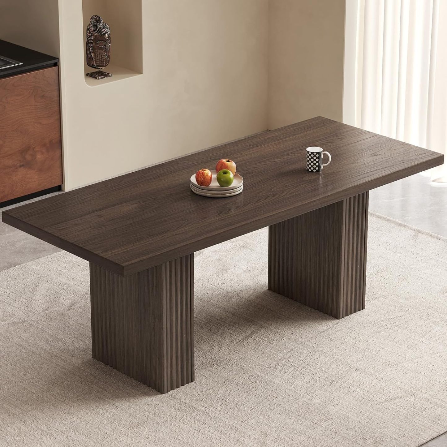 66.93" Mid-Century Large Dining Table for 2,4,6,8, Rectangle Dining Kitchen Table with Sturdy Pedestal, Spacious Modern Farmhouse Dinner Table